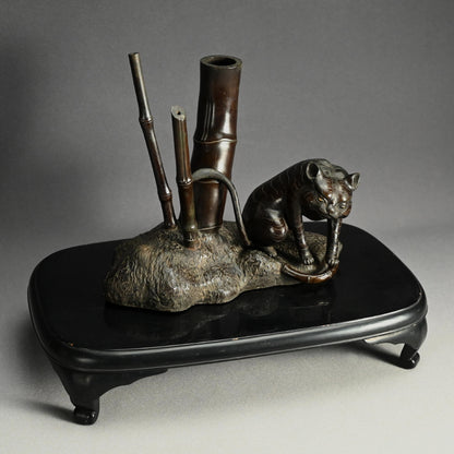 Late Edo p. Tiger in bamboo forest Bronze Okimono
