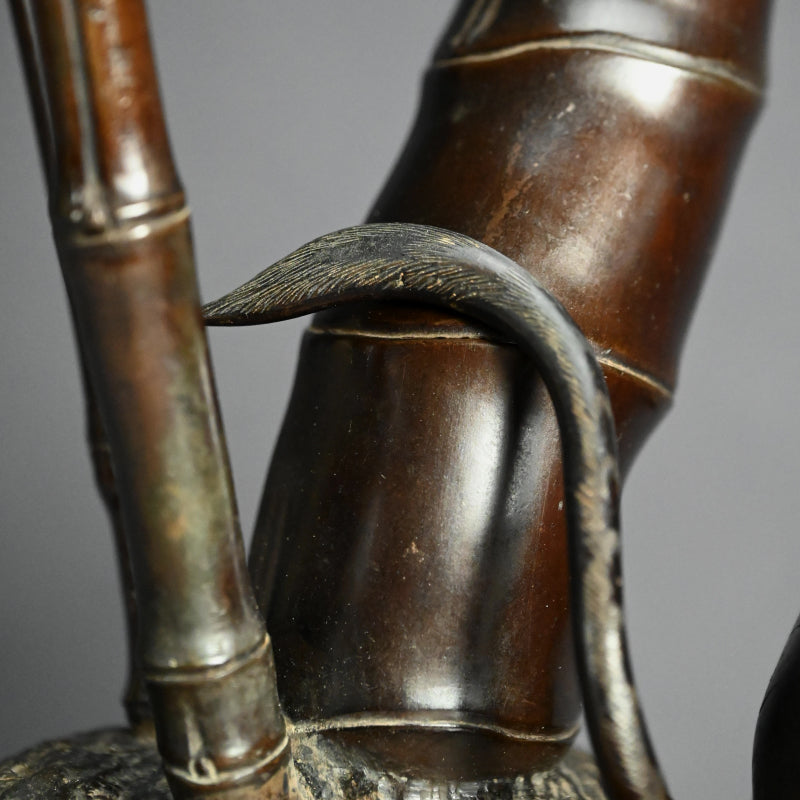 Late Edo p. Tiger in bamboo forest Bronze Okimono