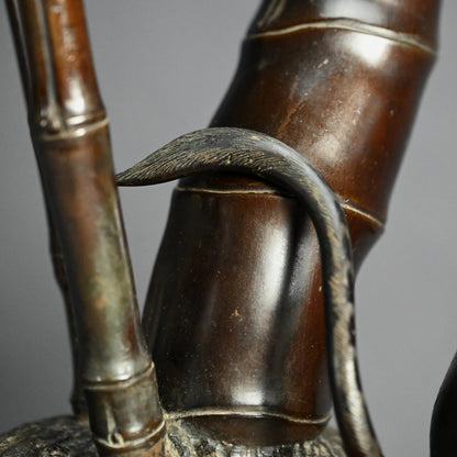 Late Edo p. Tiger in bamboo forest Bronze Okimono