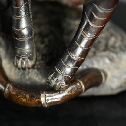 Late Edo p. Tiger in bamboo forest Bronze Okimono