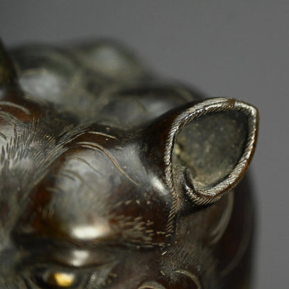 Late Edo p. Tiger in bamboo forest Bronze Okimono