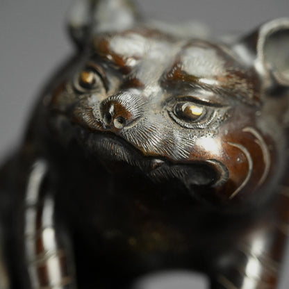 Late Edo p. Tiger in bamboo forest Bronze Okimono
