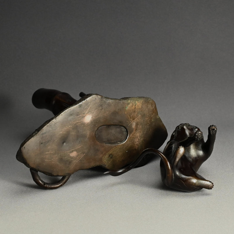 Late Edo p. Tiger in bamboo forest Bronze Okimono