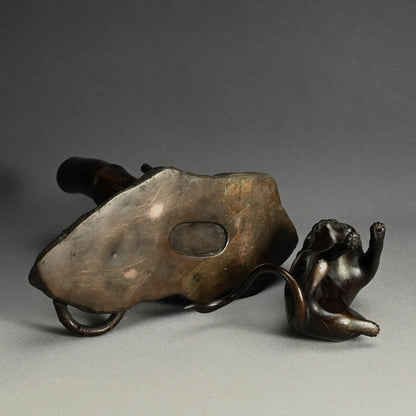 Late Edo p. Tiger in bamboo forest Bronze Okimono