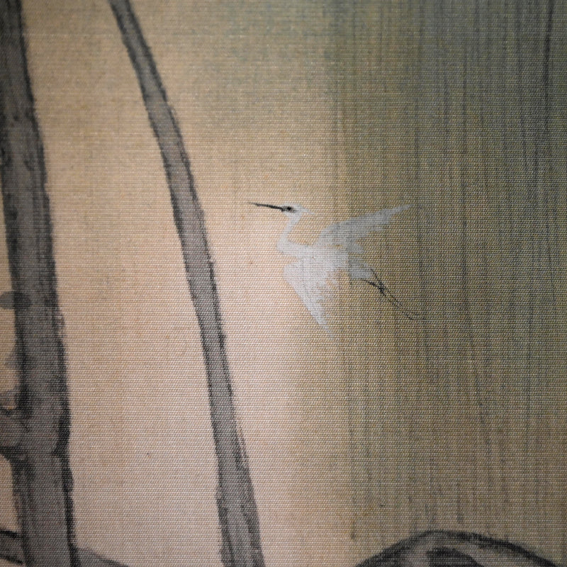 月明かりの釣り、1922年絹巻物 ー矢野橋村『柳陰捕魚図』