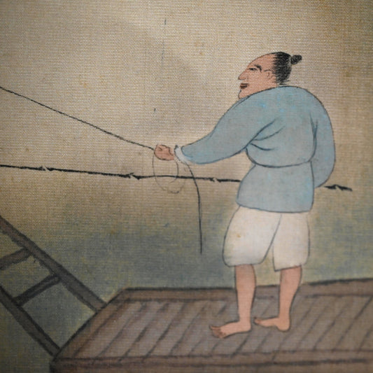 Fishing by Moonlight, 1922 Silk Scroll ー矢野 橋村 “柳陰捕魚図”