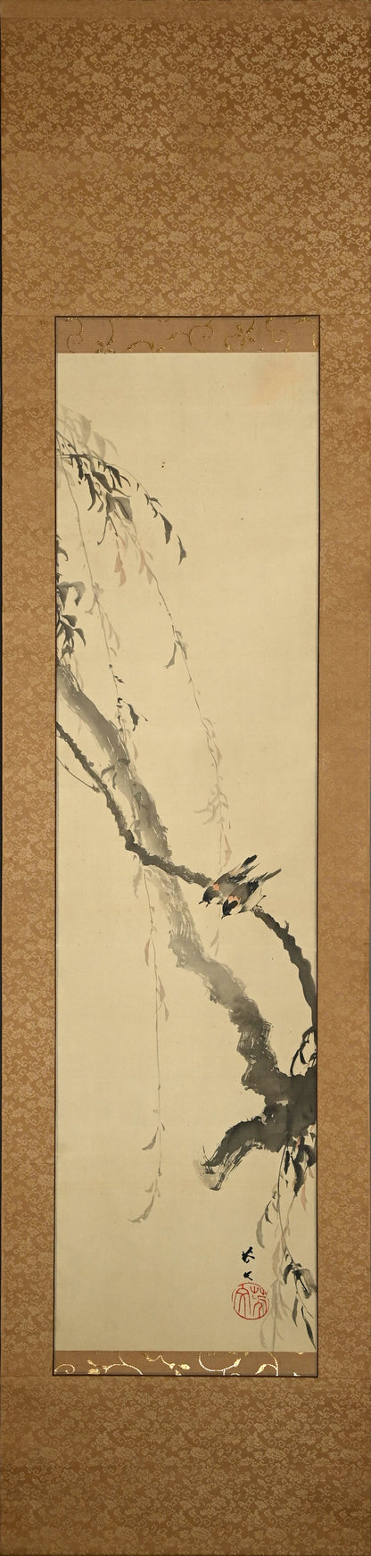 Japanese White Eye in Willow ー菊池 芳文 “眼児”