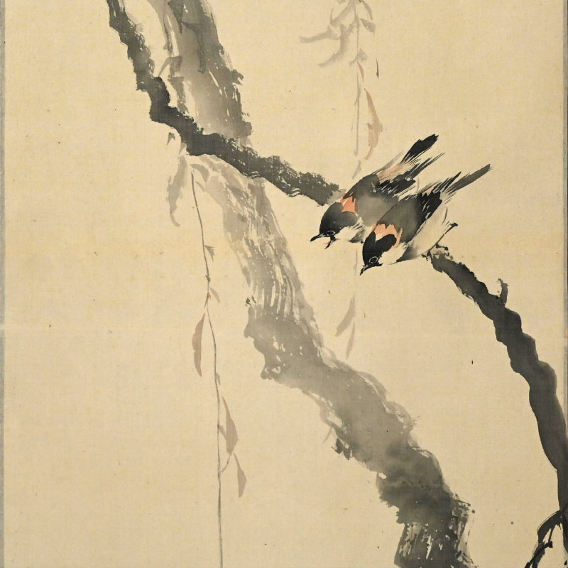 Japanese White Eye in Willow ー菊池 芳文 “眼児”