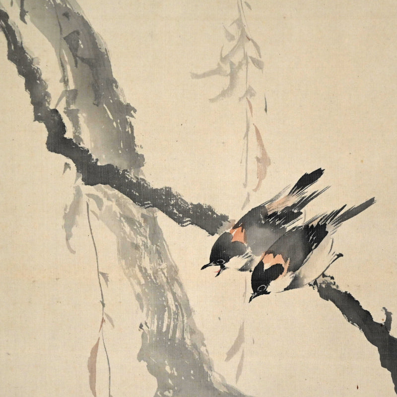 Japanese White Eye in Willow ー菊池 芳文 “眼児”