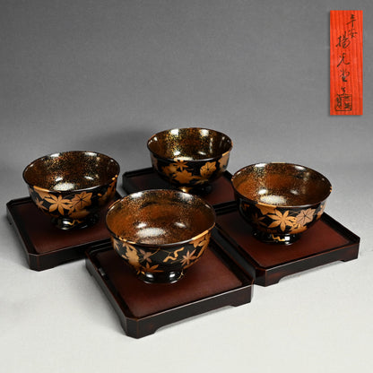 Boxed Antique Lacquer Bowl & Tray set ー平安楊光堂 造 三上 治三郎 “椛之紅葉 蒔繪 盃洗”