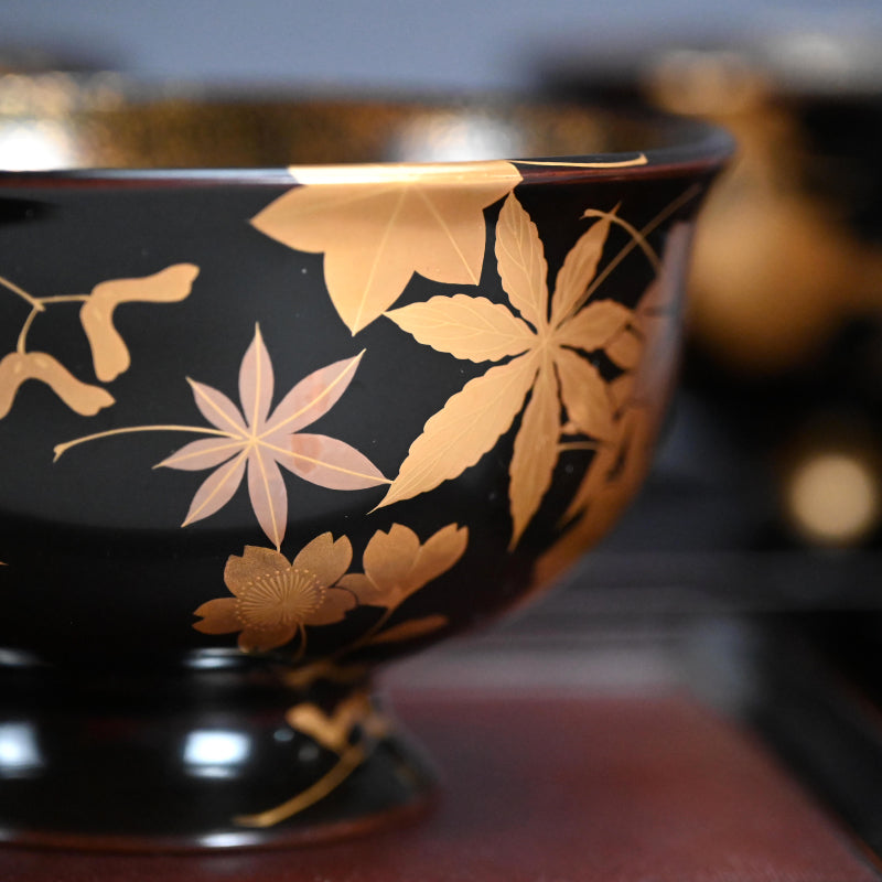 Boxed Antique Lacquer Bowl & Tray set ー平安楊光堂 造 三上 治三郎 “椛之紅葉 蒔繪 盃洗”