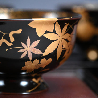 Boxed Antique Lacquer Bowl & Tray set ー平安楊光堂 造 三上 治三郎 “椛之紅葉 蒔繪 盃洗”