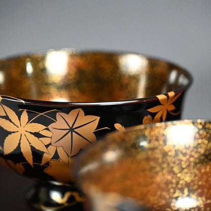 Boxed Antique Lacquer Bowl & Tray set ー平安楊光堂 造 三上 治三郎 “椛之紅葉 蒔繪 盃洗”