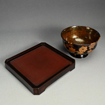 Boxed Antique Lacquer Bowl & Tray set ー平安楊光堂 造 三上 治三郎 “椛之紅葉 蒔繪 盃洗”