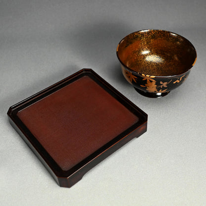 Boxed Antique Lacquer Bowl & Tray set ー平安楊光堂 造 三上 治三郎 “椛之紅葉 蒔繪 盃洗”