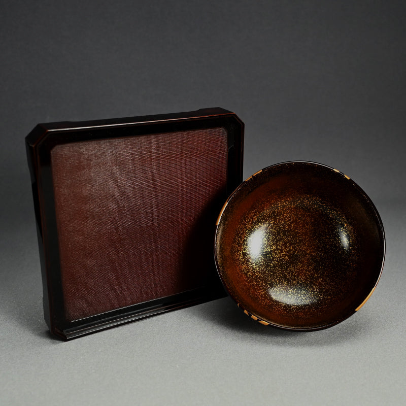 Boxed Antique Lacquer Bowl & Tray set ー平安楊光堂 造 三上 治三郎 “椛之紅葉 蒔繪 盃洗”