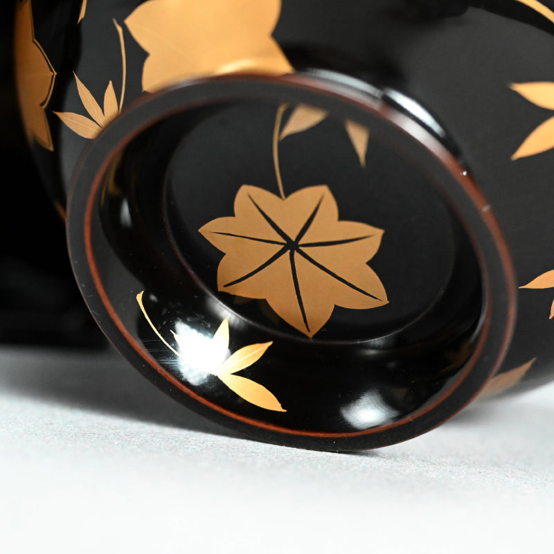 Boxed Antique Lacquer Bowl & Tray set ー平安楊光堂 造 三上 治三郎 “椛之紅葉 蒔繪 盃洗”