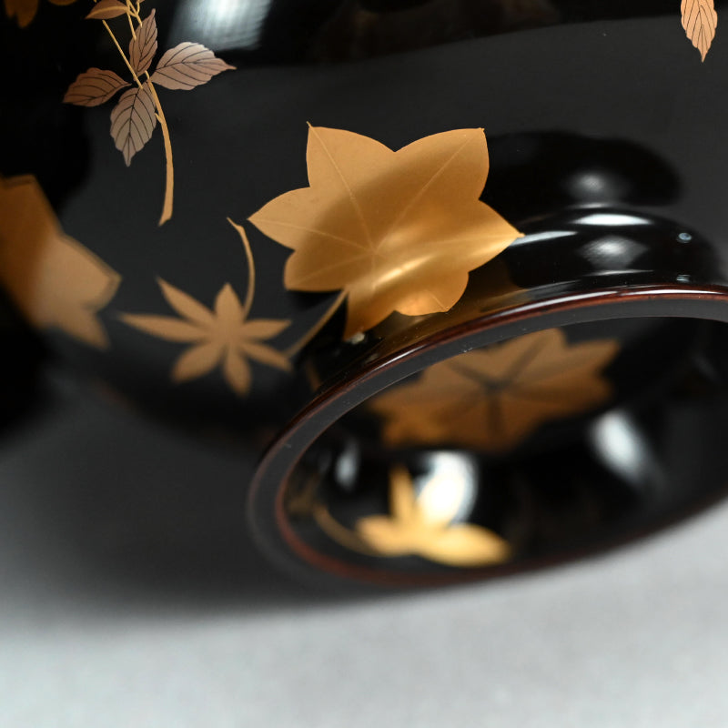 Boxed Antique Lacquer Bowl & Tray set ー平安楊光堂 造 三上 治三郎 “椛之紅葉 蒔繪 盃洗”