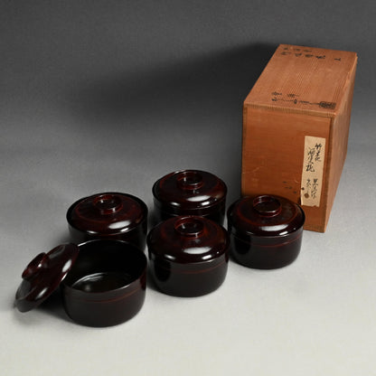 Elegant Lacquer Bamboo Bowl Set ー塗師 堅地屋 清兵衛 “竹吸物碗 五”