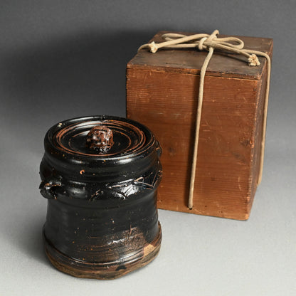 Antique Japanese Iron Glazed Mizusashi Water Jar