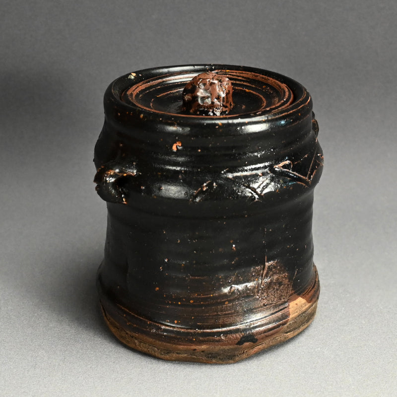 Antique Japanese Iron Glazed Mizusashi Water Jar