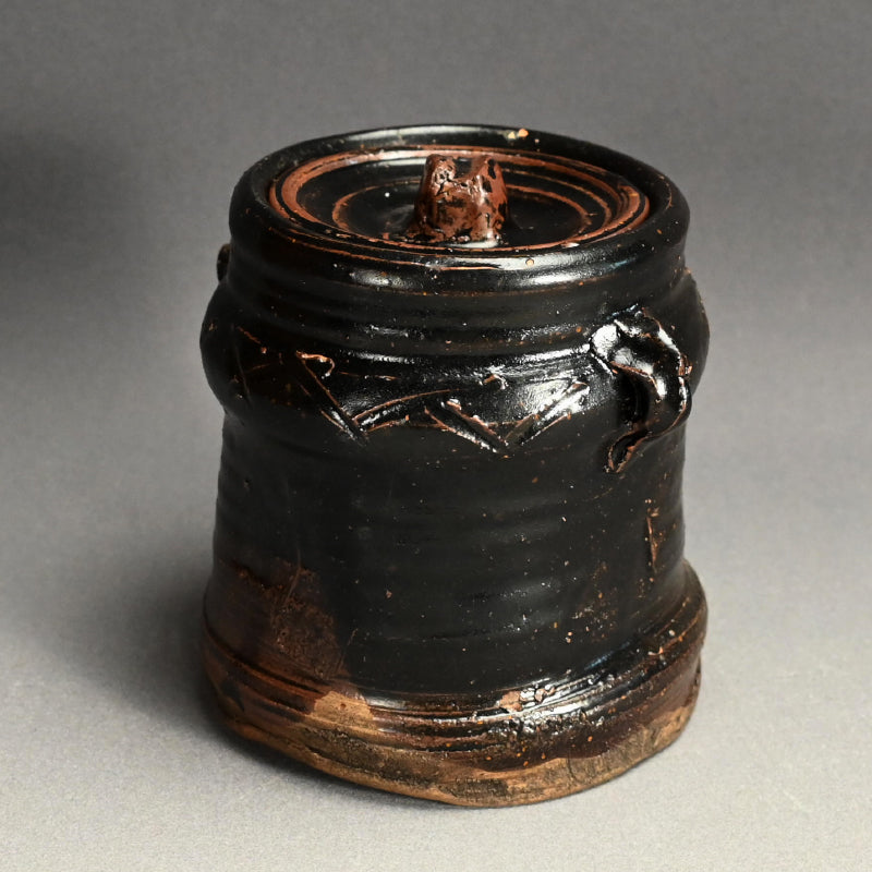 Antique Japanese Iron Glazed Mizusashi Water Jar