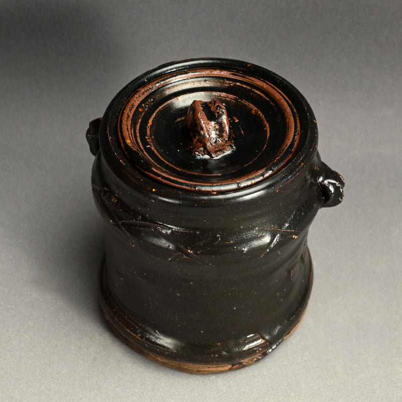 Antique Japanese Iron Glazed Mizusashi Water Jar