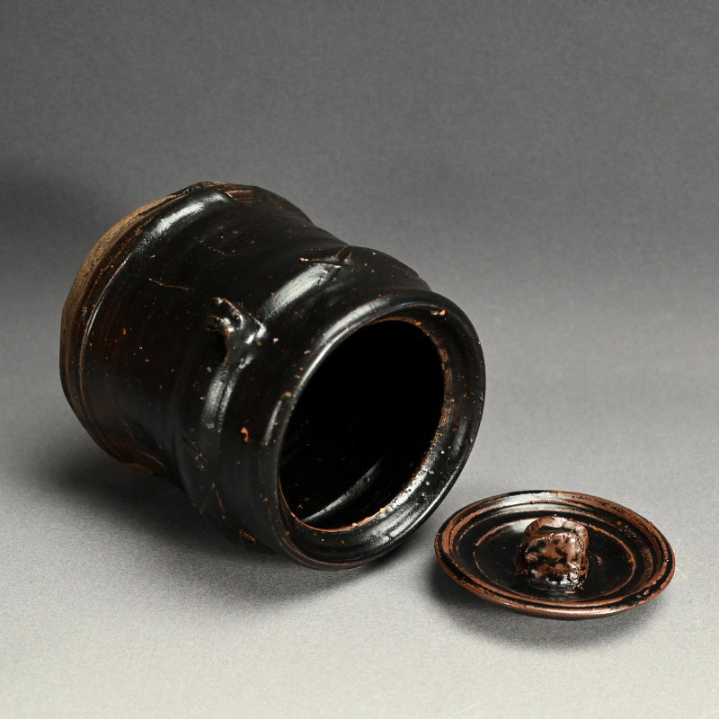 Antique Japanese Iron Glazed Mizusashi Water Jar