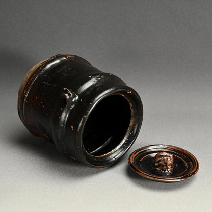 Antique Japanese Iron Glazed Mizusashi Water Jar