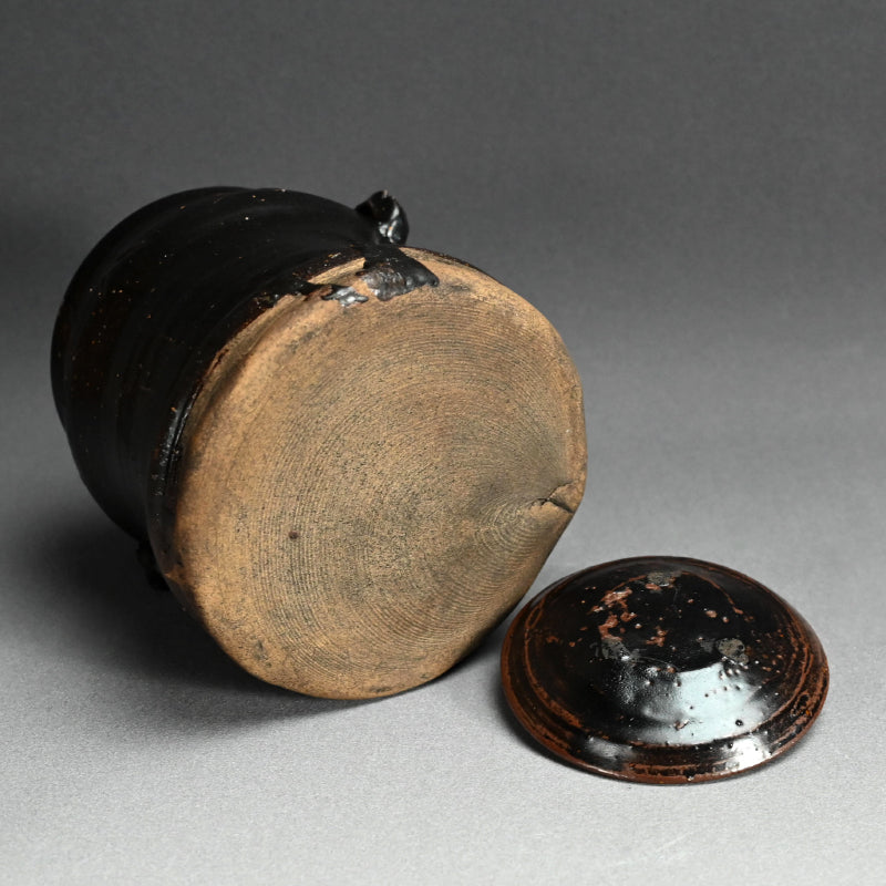 Antique Japanese Iron Glazed Mizusashi Water Jar