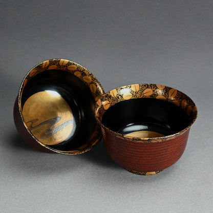 Exquisite Antique Japanese Lacquer Haisen Bowl Set ー"月二萩蒔繪 ロクロ目盆洗"