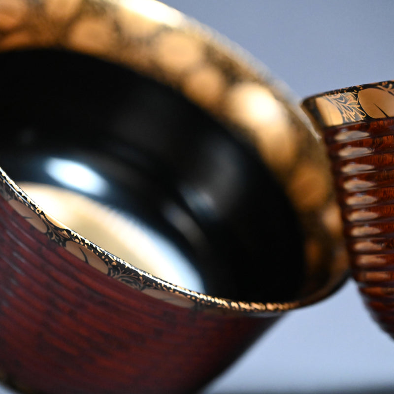 Exquisite Antique Japanese Lacquer Haisen Bowl Set ー"月二萩蒔繪 ロクロ目盆洗"