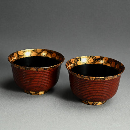 Exquisite Antique Japanese Lacquer Haisen Bowl Set ー"月二萩蒔繪 ロクロ目盆洗"