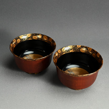 Exquisite Antique Japanese Lacquer Haisen Bowl Set ー"月二萩蒔繪 ロクロ目盆洗"