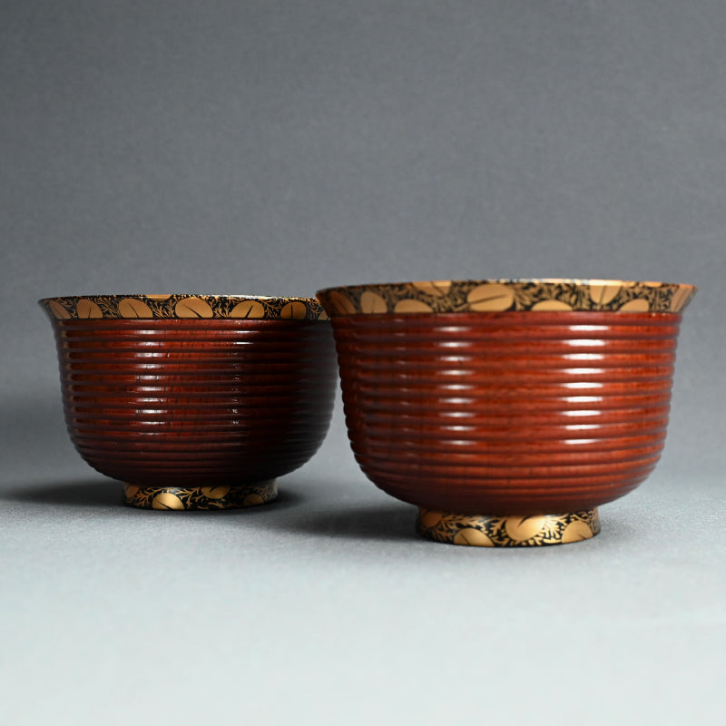 Exquisite Antique Japanese Lacquer Haisen Bowl Set ー"月二萩蒔繪 ロクロ目盆洗"