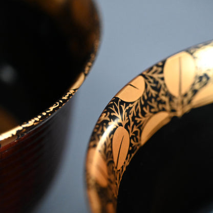 Exquisite Antique Japanese Lacquer Haisen Bowl Set ー"月二萩蒔繪 ロクロ目盆洗"