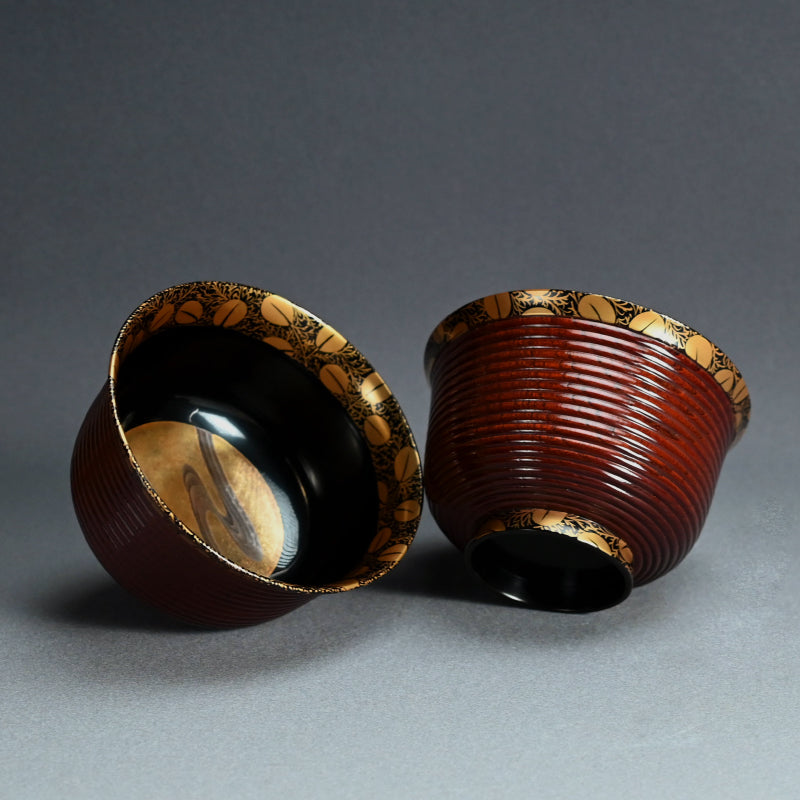 Exquisite Antique Japanese Lacquer Haisen Bowl Set ー"月二萩蒔繪 ロクロ目盆洗"