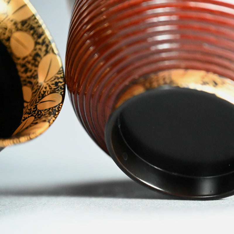 Exquisite Antique Japanese Lacquer Haisen Bowl Set ー"月二萩蒔繪 ロクロ目盆洗"