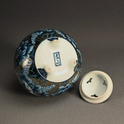 White Gold Koro Incense Burner ー朱明窯 藤井 朱明 “極上白金彩葡萄紋 香爐”