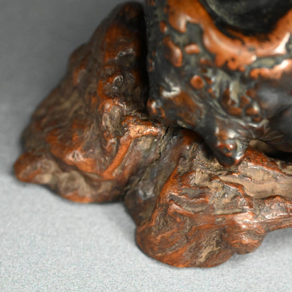 Antique Japanese Ishigami Daruma with Root Wood Stand
