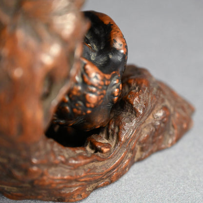 Antique Japanese Ishigami Daruma with Root Wood Stand