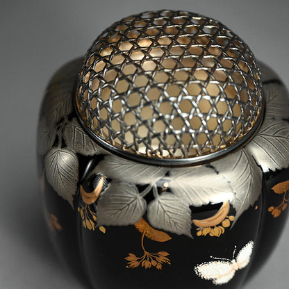 Lacquer Koro Incense Burner w/ Silver Lid ー鬼平 慶司 “菩撮樹蒔絵香炉”