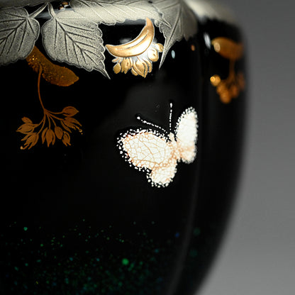 Lacquer Koro Incense Burner w/ Silver Lid ー鬼平 慶司 “菩撮樹蒔絵香炉”