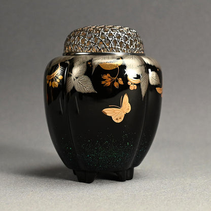 Lacquer Koro Incense Burner w/ Silver Lid ー鬼平 慶司 “菩撮樹蒔絵香炉”
