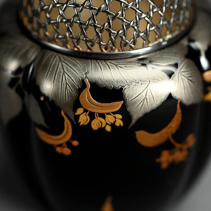 Lacquer Koro Incense Burner w/ Silver Lid ー鬼平 慶司 “菩撮樹蒔絵香炉”
