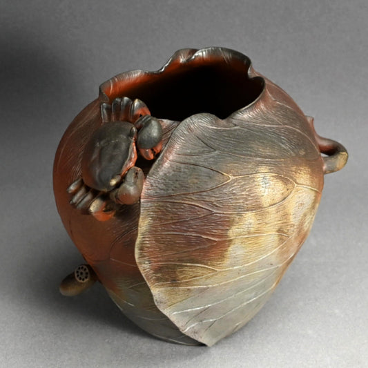 備前花瓶 蟹蓮葉 ー二代 小西陶古