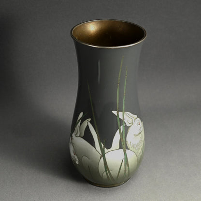 Exquisite Ando Shippo Cloisonne Vase, Rabbits ー“七宝兎文花瓶”
