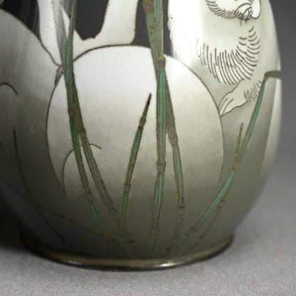 Exquisite Ando Shippo Cloisonne Vase, Rabbits ー“七宝兎文花瓶”