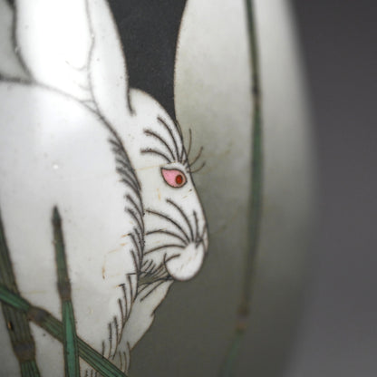 Exquisite Ando Shippo Cloisonne Vase, Rabbits ー“七宝兎文花瓶”