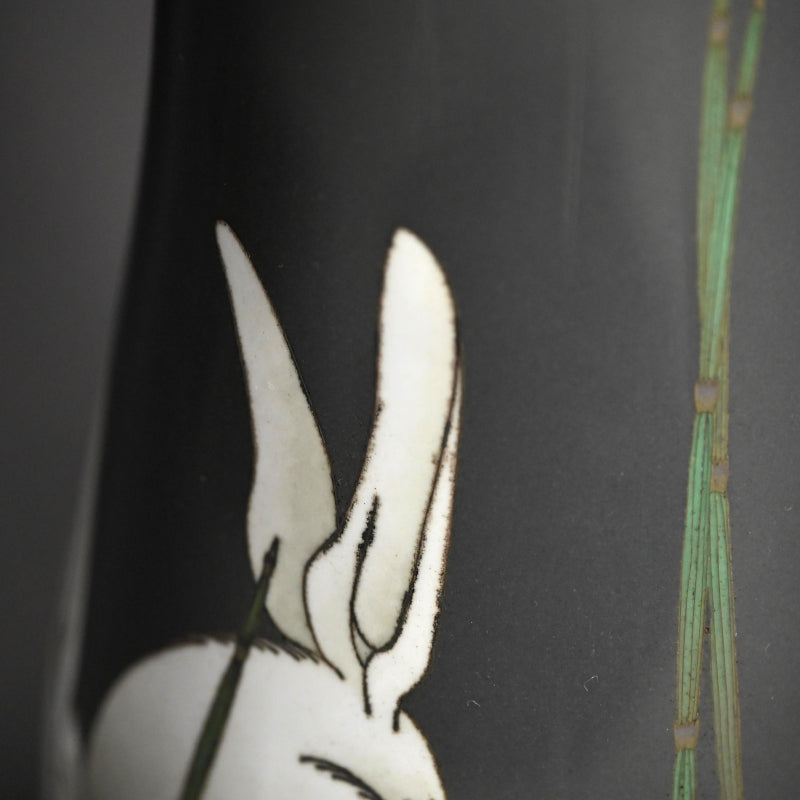 Exquisite Ando Shippo Cloisonne Vase, Rabbits ー“七宝兎文花瓶”